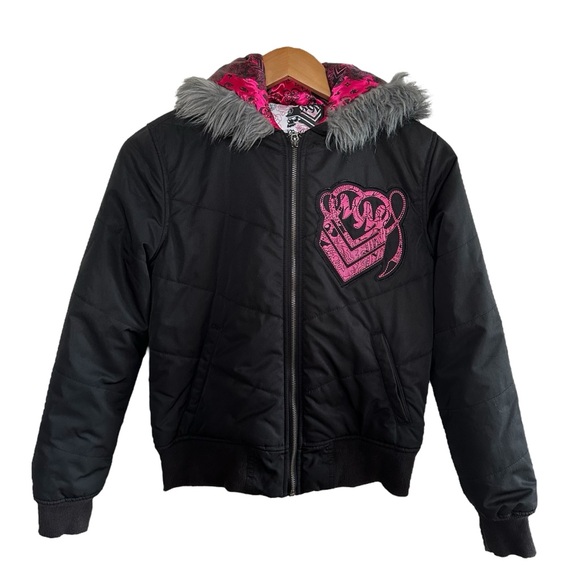 Metal Mulisha Pink and Black Jacket ~ faux fur hood ~ size XS - Picture 1 of 16